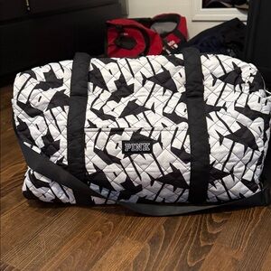 PINK Victoria's Secret Graphic Black and White Duffel Bag